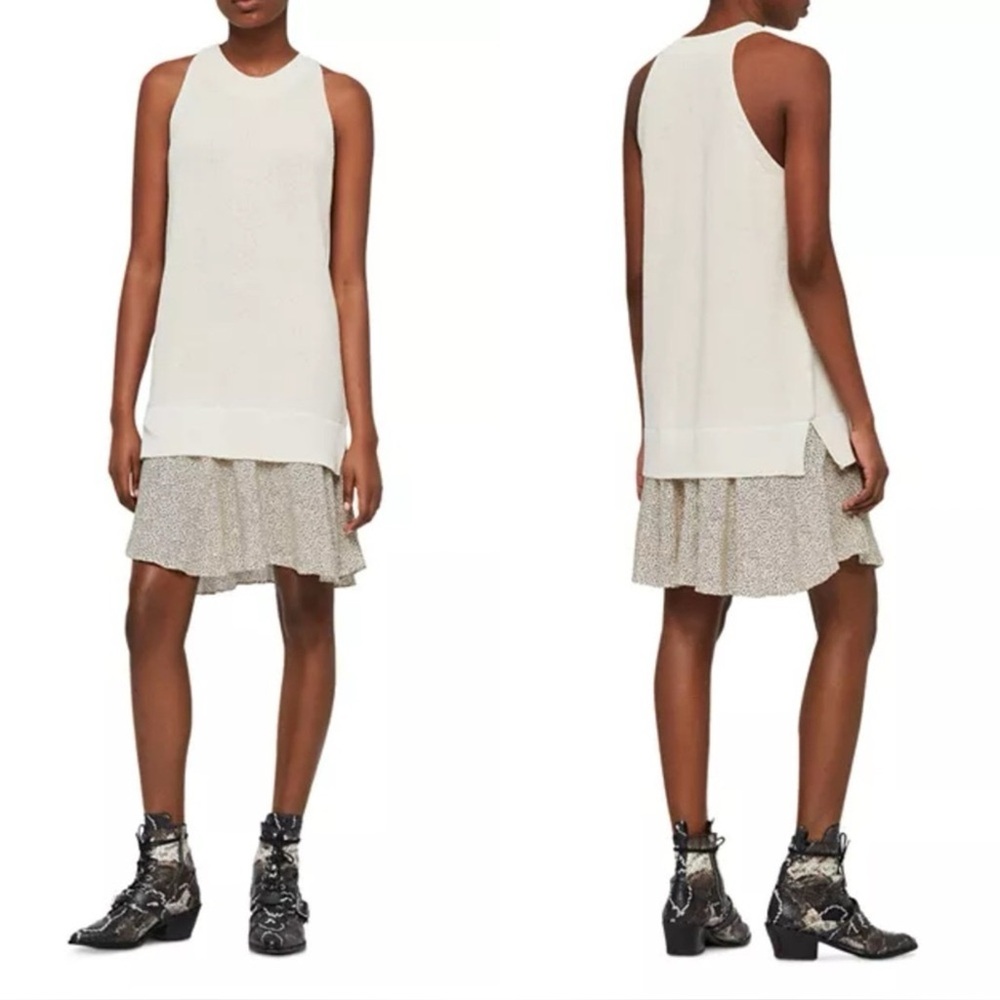 All Saints Haliki Speckle Layered-Look Dress In Oyster White